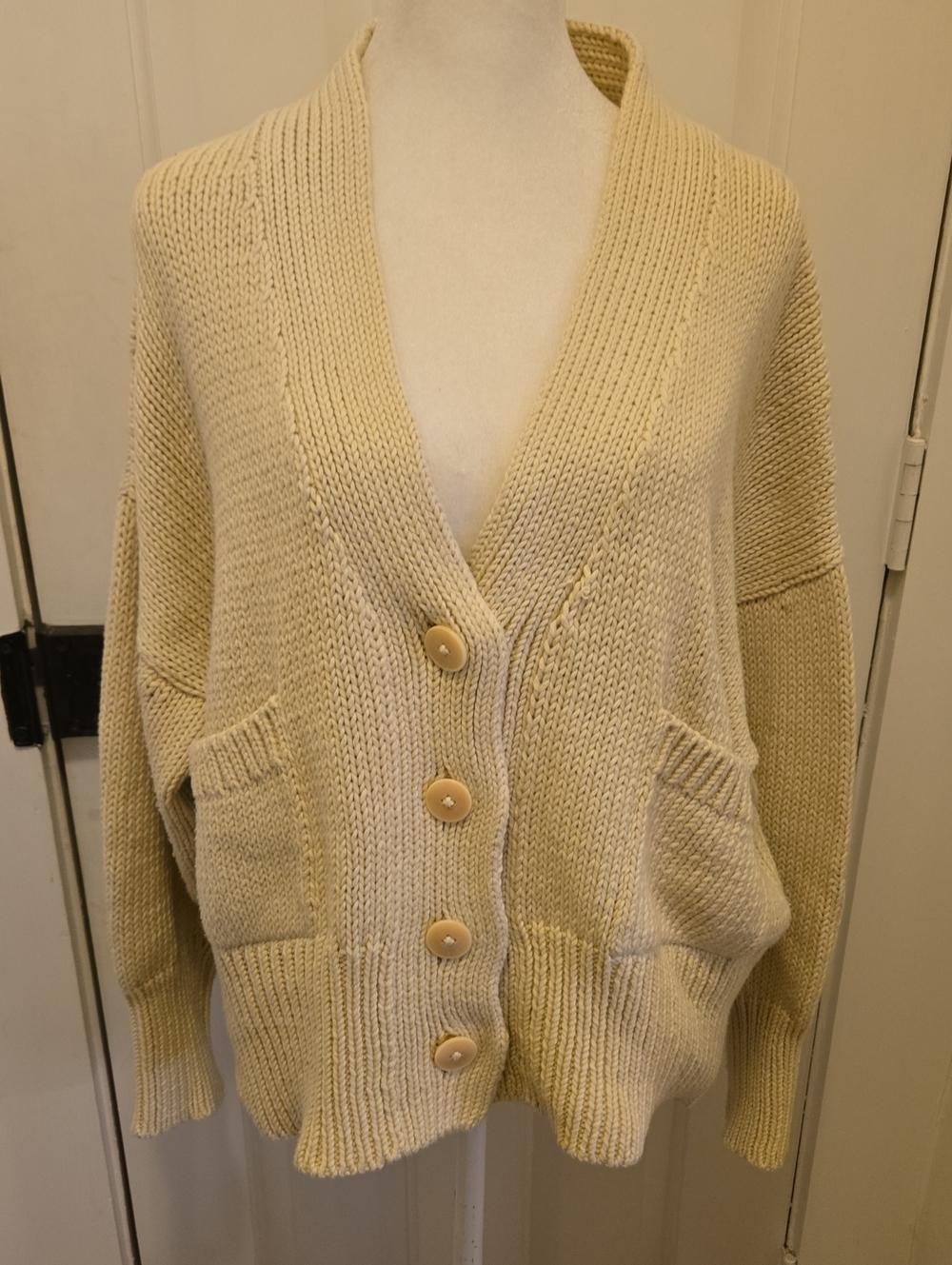 Mate The Label Organic Cotton Cardigan in Cream Size Small